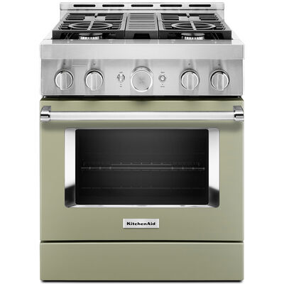 KitchenAid 30 in. 4.1 cu. ft. Smart Convection Oven Freestanding Gas Range with 4 Sealed Burners - Avocado Cream | KFGC500JAV