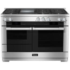 Miele 48 in. 5.0 cu. ft. Smart Convection Double Oven Freestanding Dual Fuel Range with 6 Sealed Burners & Griddle - Clean Touch Steel, , hires