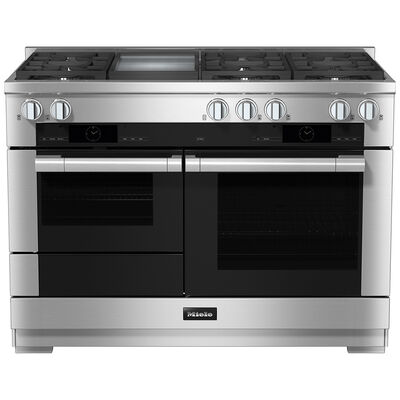 Miele 48 in. 5.0 cu. ft. Smart Convection Double Oven Freestanding Dual Fuel Range with 6 Sealed Burners & Griddle - Clean Touch Steel | HR1956-3DFLP
