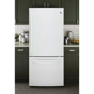 GE 30 in. 21.0 cu. ft. Bottom Freezer Refrigerator - White, White, hires