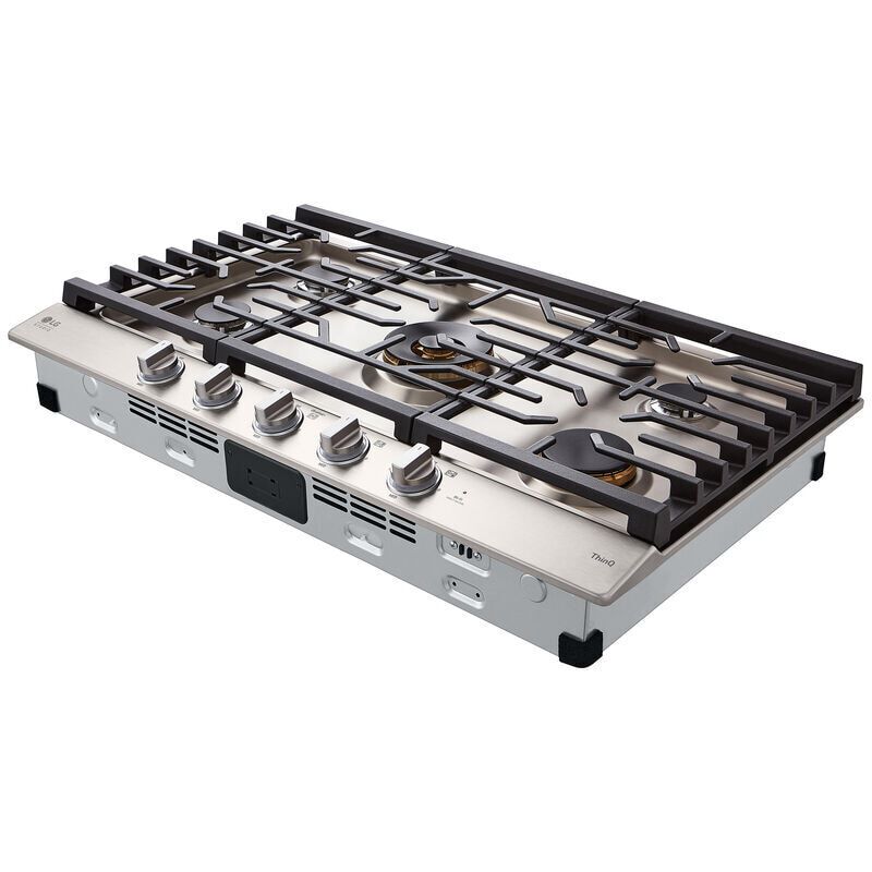 LG Studio 36 in. 5-Burner Smart Natural Gas Cooktop with Griddle, Simmer Burner & Power Burner - Stainless Steel, , hires