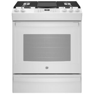 GE 30 in. 5.6 cu. ft. Smart Air Fry Convection Oven Slide-In Gas Range with 5 Sealed Burners & Griddle - White, White, hires