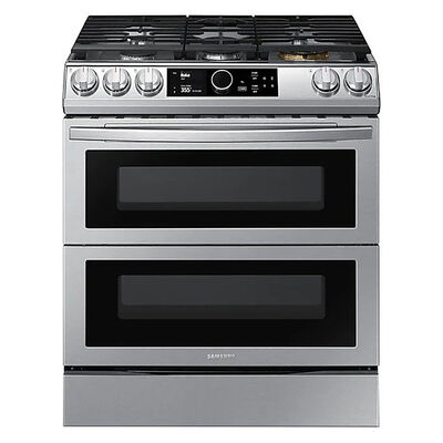 Samsung 30 in. 6.3 cu. ft. Smart Air Fry Convection Double Oven Slide-In Dual Fuel Range with 5 Sealed Burners & Griddle - Stainless Steel | NY63T8751SS