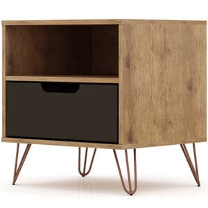 Manhattan Comfort Rockefeller Mid-Century Modern 1-Drawer Nightstand Textured Gray, , hires