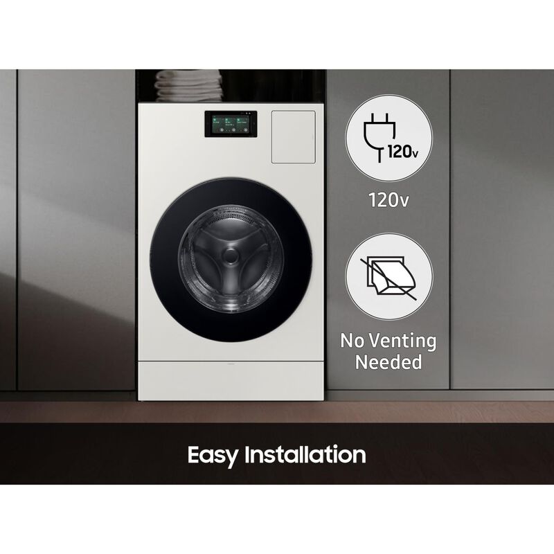 Samsung Bespoke 27 in. 5.3 cu. ft. Smart Electric Front Load Ventless All-in-One AI Combo with Heat Pump, Sanitize & Steam Cycle- Ivory, Ivory, hires