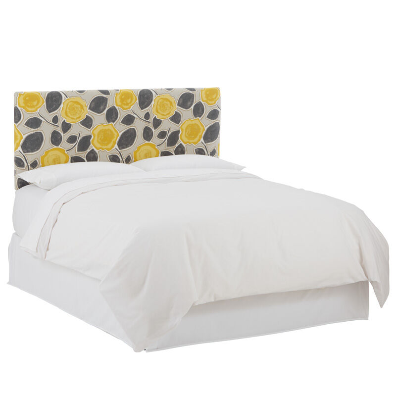 Skyline Furniture Cotton Fabric Full Size Upholstered Headboard - Citrine Yellow Beale Garden Floral Print, Citrine, hires