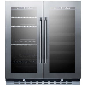 Summit 30 in. Undercounter Wine Cooler with Wood Racks, Dual Temperature Zones & 33 Bottle Capacity - Stainless Steel, , hires