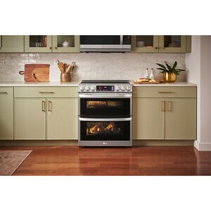 LG InstaView 30 in. 7.3 cu. ft. Smart Air Fry True European Convection Double Oven Slide-In Electric Range with Smoothtop Burners - PrintProof Stainless Steel, PrintProof Stainless Steel, hires