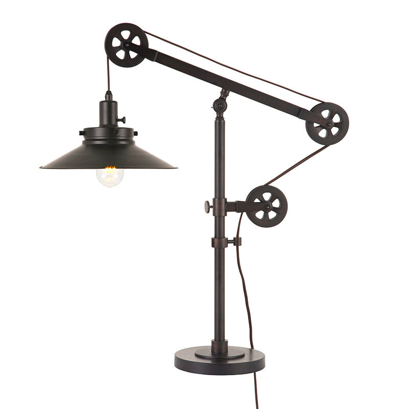 Hudson & Canal Descartes Wide Brim Table Lamp With Pulley System - Blackened Bronze, , hires