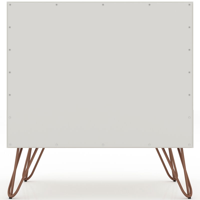 Manhattan Comfort Rockefeller Mid-Century Modern 2-Drawer Nightstand Off White/Natural, White, hires