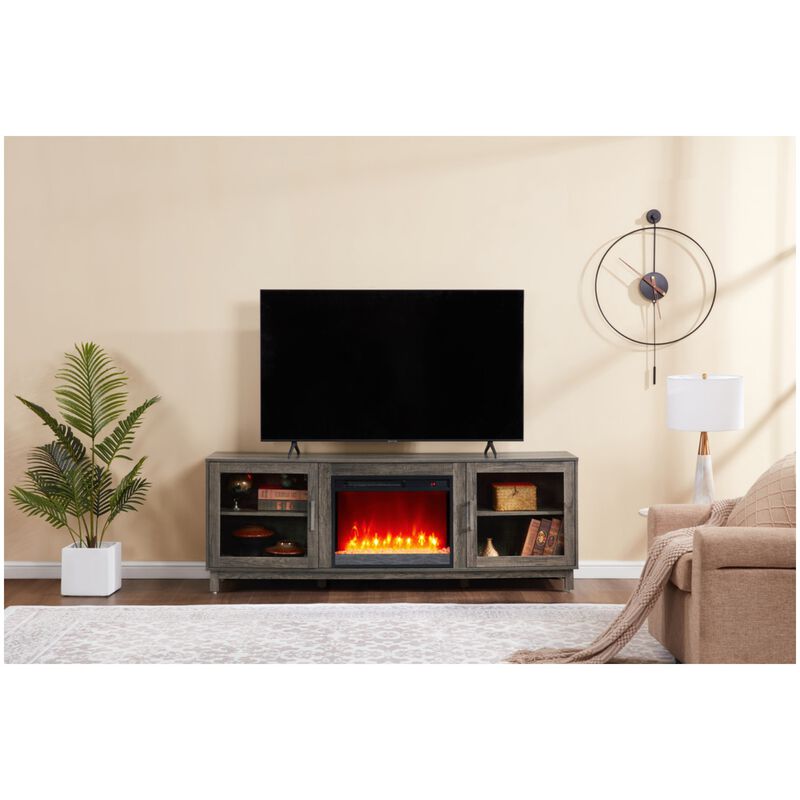 Lilola Summit 70"W Gray Walnut Finish TV Stand Console with Fireplace and Heater, , hires