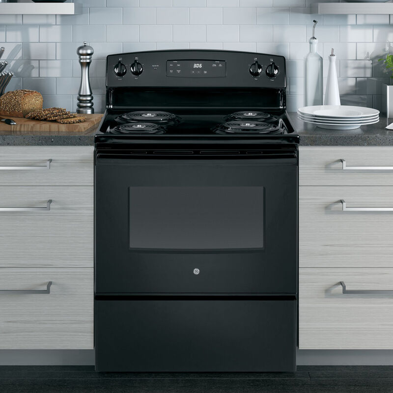 GE 27 in. 3.0 cu. ft. Oven Drop-In Electric Range with 4 Coil Burners -  Black