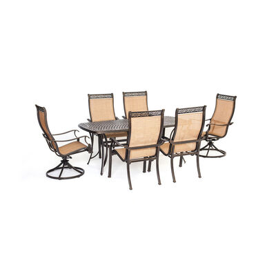 Hanover Manor 7-Piece 72" Rectangle Cast Top Dining Set with 4 Stationary & 2 Swivel Rocker Chairs - Tan | MANDN7PCSW-2