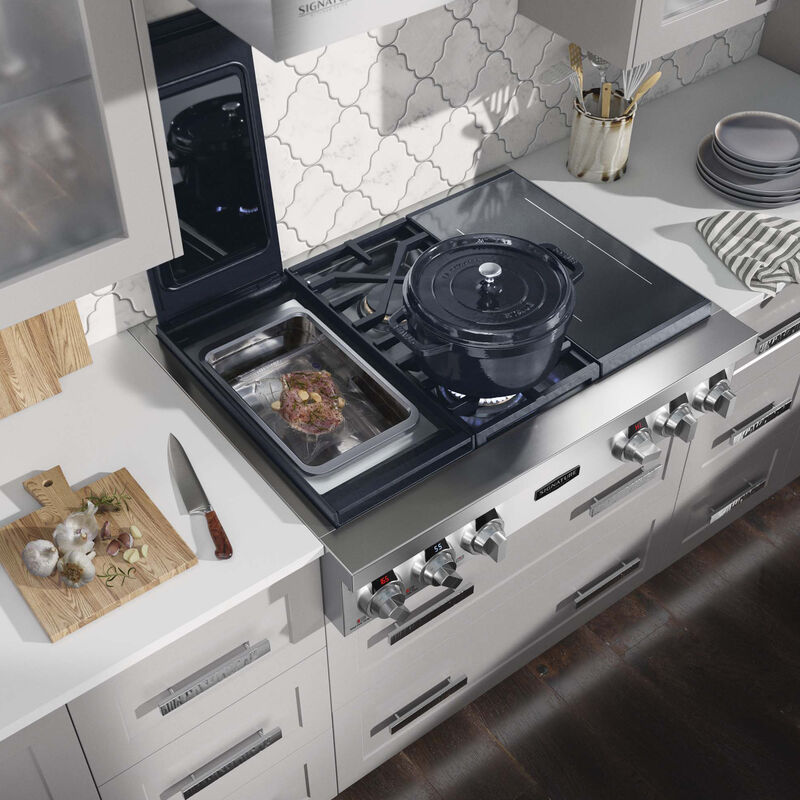 Signature Kitchen Suite 36 in. 4-Burner Smart Dual Fuel Natural Gas Rangetop with Simmer Burner & Power Burner - Stainless Steel, , hires