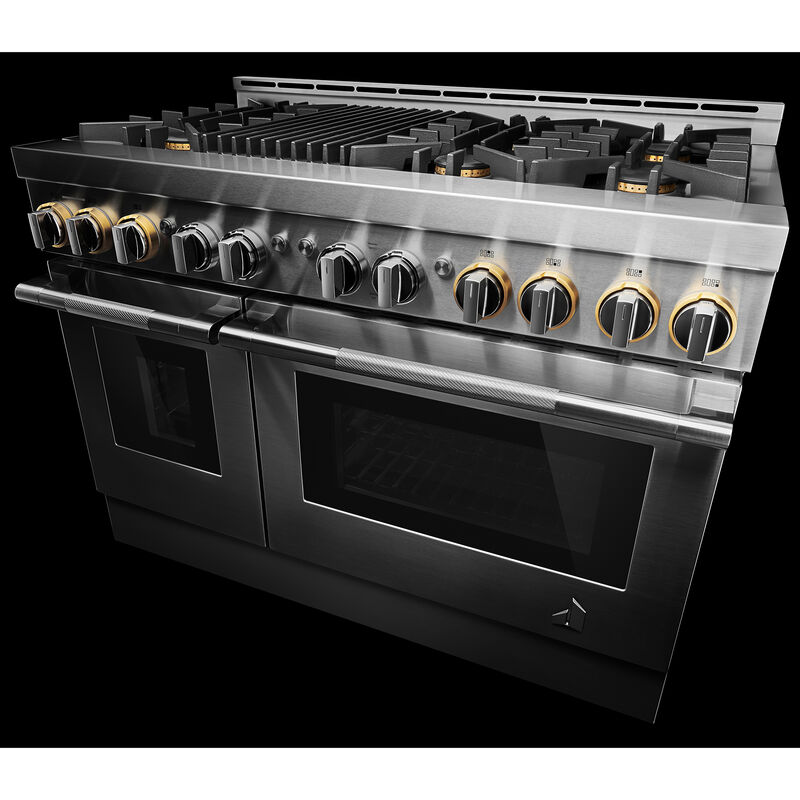 JennAir Rise Series 48 in. 6.3 cu. ft. Smart Convection Double Oven Freestanding Gas Range with 6 Sealed Burners & Grill - Stainless Steel, , hires