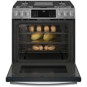 GE Profile 30 in. 5.6 cu. ft. Smart Air Fry True European Convection Slide-In Gas Range with 5 Sealed Burners, Grill & Griddle - Stainless Steel, , hires