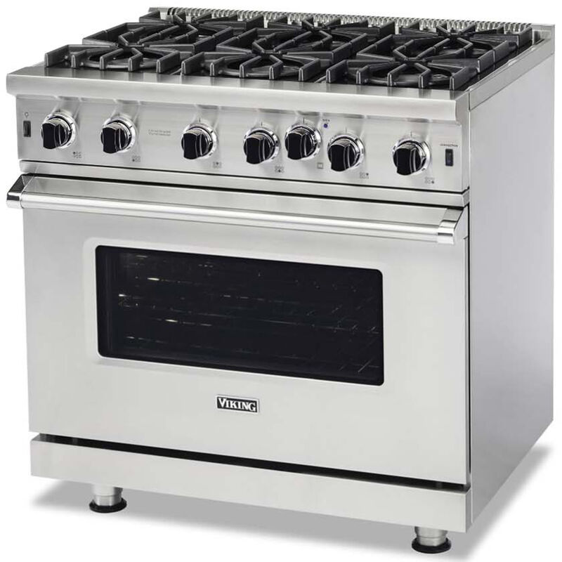 Viking 36” Stainless Steel Gas Range 6 Open Burners Huge Oven Broil  Convection