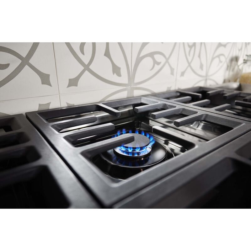 KitchenAid Commercial-Style 48 in. 6.3 cu. ft. Smart True European Convection Double Oven Dual Fuel Range with 6 Sealed Burners & Griddle - Black, , hires