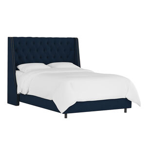 Skyline King Nail Button Tufted Wingback Bed in Velvet - Ink, Blue, hires