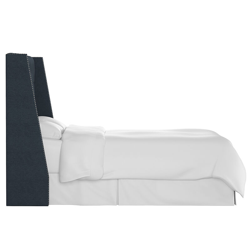 Skyline Full Nail Button Tufted Wingback Headboard in Linen - Navy, Navy, hires