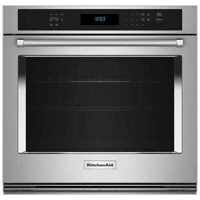 KitchenAid 30 in. 5 cu. ft. Smart Electric Single Wall Oven with True European Convection - Stainless Steel with PrintShield Finish | KOES530PPS