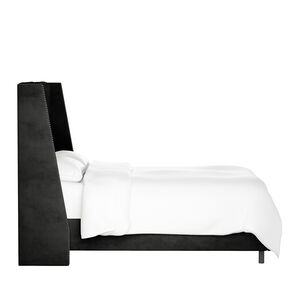 Skyline King Nail Button Tufted Wingback Bed in Velvet - Black, Black, hires