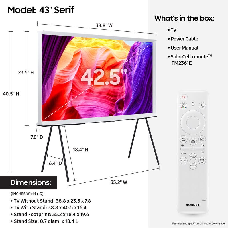 Samsung - 43" Class The Serif (LS01D) Series QLED 4K UHD Smart Tizen TV, , hires