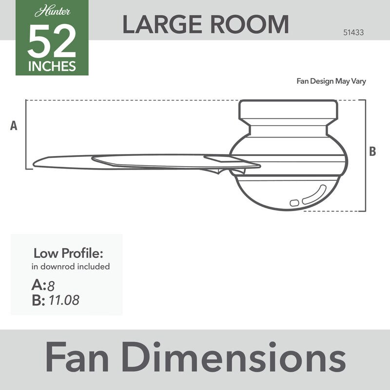Hunter 52" Minimus Low Profile Ceiling Fan with LED Light Kit and Handheld Remote - Fresh White, White, hires