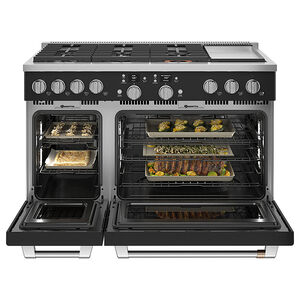 Cafe Commercial-Style 48 in. 8.2 cu. ft. Smart Air Fry True European Convection Double Oven Dual Fuel Range with 6 Sealed Burners & Griddle - Matte Black, Matte Black, hires