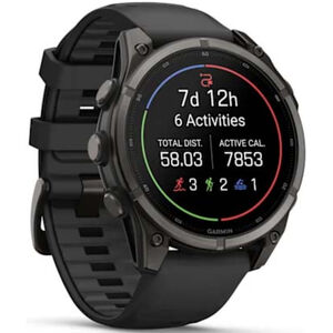 Garmin fenix 9 47 mm, AMOLED Smart Watch - Carbon Gray DLC Titanium with Black Silicone Band, , hires