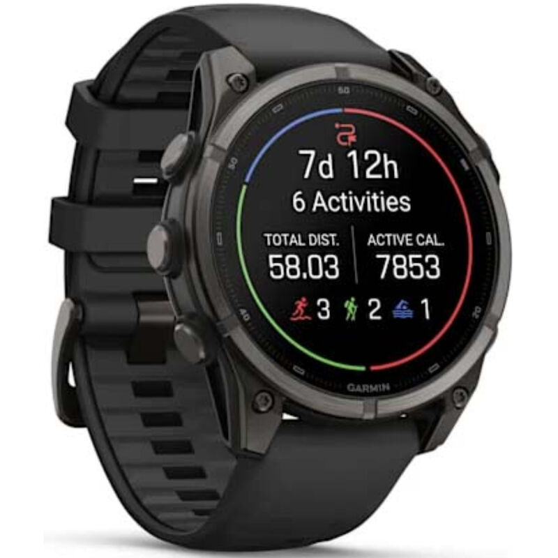 Garmin fenix 9 47 mm, AMOLED Smart Watch - Carbon Gray DLC Titanium with Black Silicone Band, , hires