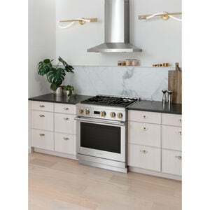 Monogram 30 in. Convertible Chimney Style Range Hood with 420 CFM, 4 Fan Speeds & 2 Halogen Lights - Stainless Steel, , hires