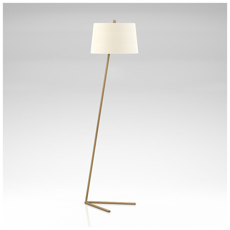 Hudson & Canal Markos Brushed Brass Floor Lamp with Linen Shade, , hires