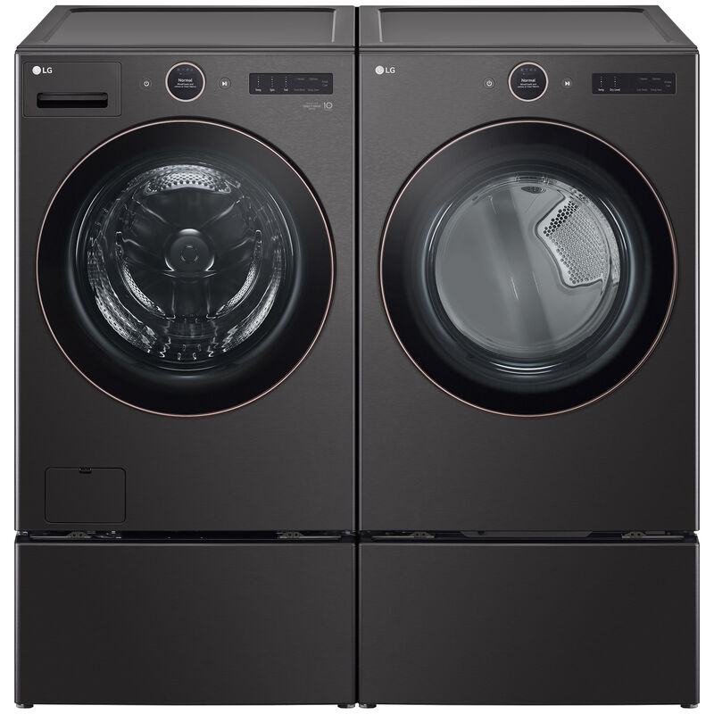 LG 27 in. 5.0 cu. ft. Smart Stackable Front Load Washer with AI DD Built-In Intelligence, TurboWash 360 Technology, Allergiene, Sanitize & Steam Wash Cycle - Black, , hires