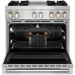 JennAir Rise Series 36 in. 5.1 cu. ft. Smart True European Convection Steam Dual Fuel Range with 4 Sealed Burners & Griddle - Stainless Steel, , hires