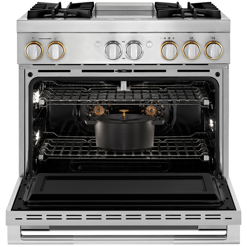 JennAir Rise Series 36 in. 5.1 cu. ft. Smart True European Convection Steam Dual Fuel Range with 4 Sealed Burners & Griddle - Stainless Steel, , hires