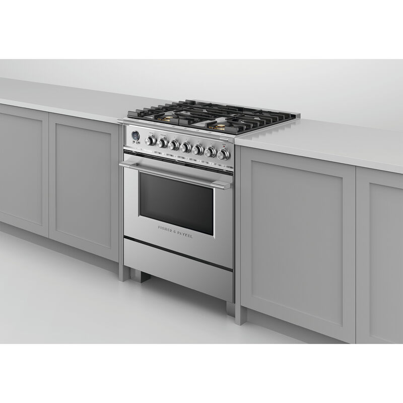 Fisher & Paykel Series 9 Classic 30 in. 3.5 cu. ft. True European Convection Dual Fuel Range with 4 Sealed Burners - Stainless Steel, , hires