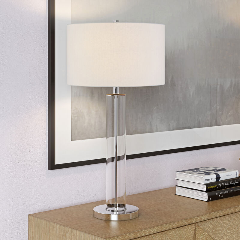 Hudson & Canal Harlow Polished Nickel and Clear Glass Table Lamp- Silver/Clear, , hires