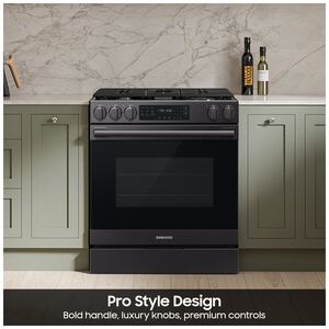Samsung Bespoke 30 in. 6.0 cu. ft. Smart Air-Fry True European Convection Slide-In Gas Range with 5 Sealed Burners & Griddle - Matte Black Steel, Matte Black Steel, hires