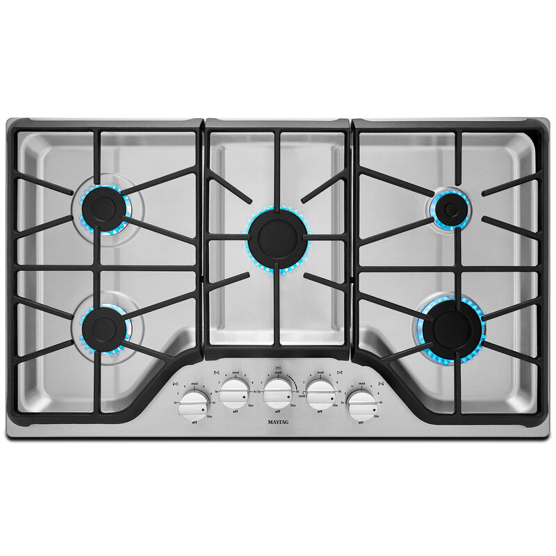 Maytag 36 in. 5-Burner Natural Gas Cooktop with Simmer Burner & Power Burner - Stainless Steel, , hires