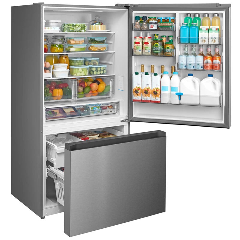 Midea 33 in. 22.8 cu. ft. Smart Counter Depth Bottom Freezer Refrigerator with Ice Maker - Stainless Steel, , hires