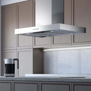 XO 42 in. Chimney Style Island Mount Range Hood with 3 Speed Settings, 600 CFM, Convertible Venting & 2 LED Lights - Stainless Steel, , hires