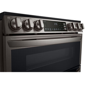 LG InstaView 30 in. 7.3 cu. ft. Smart Air Fry True European Convection Double Oven Slide-In Electric Range with Smoothtop Burners - PrintProof Black Stainless Steel, PrintProof Black Stainless Steel, hires
