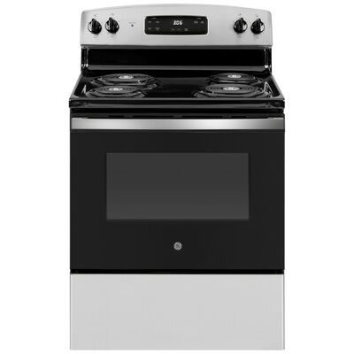 GE 30 in. 5.0 cu. ft. Oven Freestanding Electric Range with 4 Coil Burners - Stainless Steel | JBS360RTSS