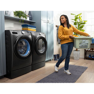 GE 28 in. 4.6 cu. ft. Smart Stackable Front Load Washer with Sanitize with Oxi - Carbon Graphite, , hires