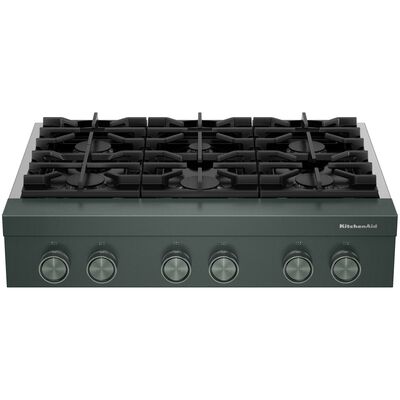 KitchenAid Commercial-Style 36 in. 6-Burner Natural Gas Rangetop with Simmer Burner & Power Burner - Juniper | KCGK936TJP