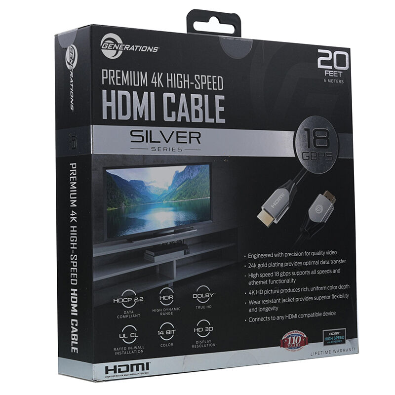 Generations 18.0 Gbps High Speed 20' Silver Series HDMI Cable, , hires