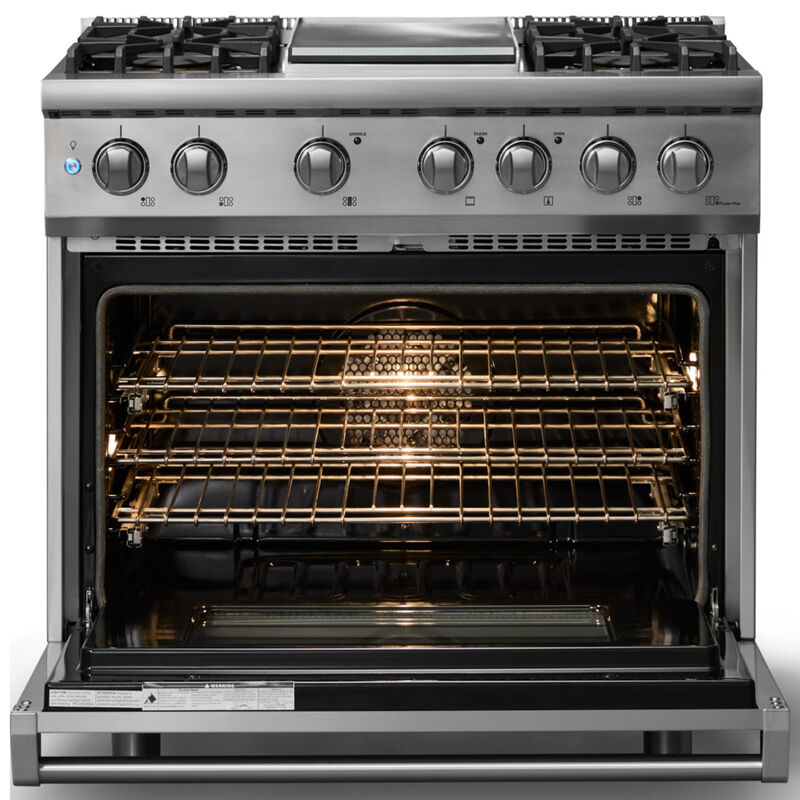 Viking 5 Series 36 in. 5.6 cu. ft. True European Convection Dual Fuel Range with 4 Sealed Burners & Griddle - Stainless Steel, , hires