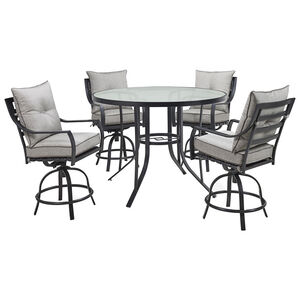 Hanover Lavallette 5-Piece High-Dining Set with 4 Swivel Chairs and a 52" Round Glass Table - Gray, , hires