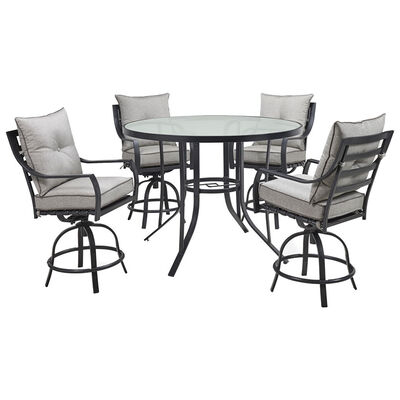 Hanover Lavallette 5-Piece High-Dining Set with 4 Swivel Chairs and a 52" Round Glass Table - Gray | LAVDN5PCBRSV